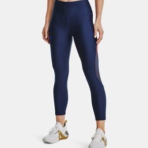 NWT Under Armour Project Rock 7/8 Leggings Womens Medium Blue Mesh Panels Small